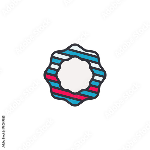 Winter beanie style hat icon with dual layered stripe pattern, pastel flat outline, modern cartoon vector, ideal for cold season fashion accessory and holiday artwork.