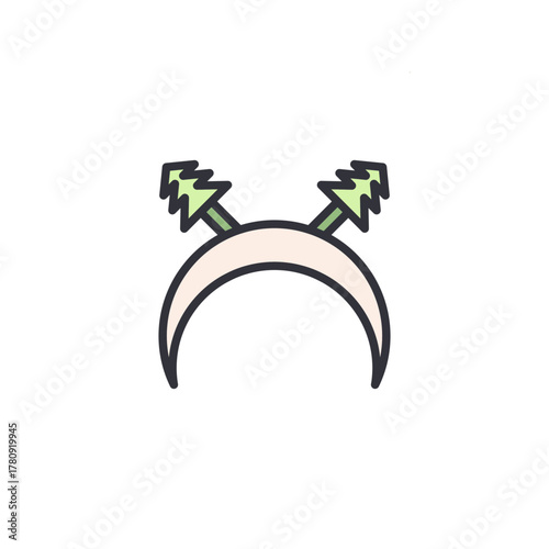 Minimal antler style headband icon with soft pastel leaves, cute festive accessory element for Christmas and holiday event theme, modern flat line vector illustration.