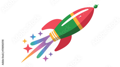 Rocket Ascending: A vibrant rocket streaks skyward against an open backdrop, symbolizing progress and innovation. Its dynamic ascent is a visual metaphor for ambition, exploration.