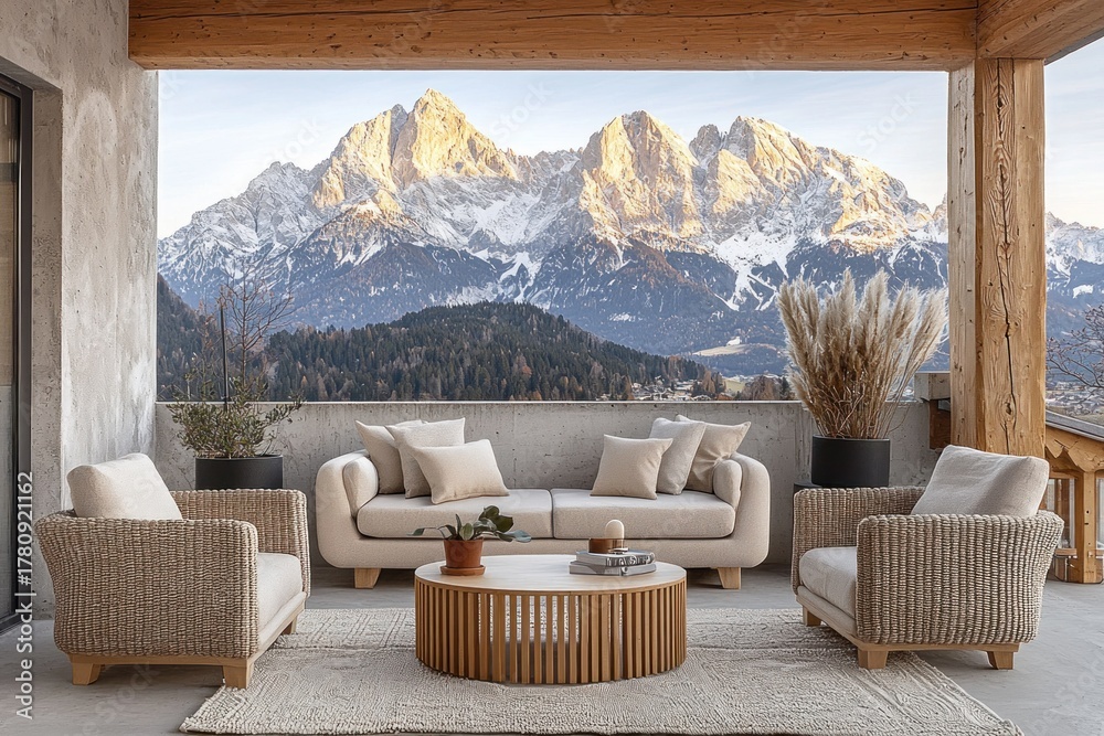 Obraz premium Patio seating with mountain views