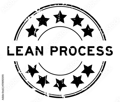 Grunge black lean process word with star icon round rubber seal stamp on white background