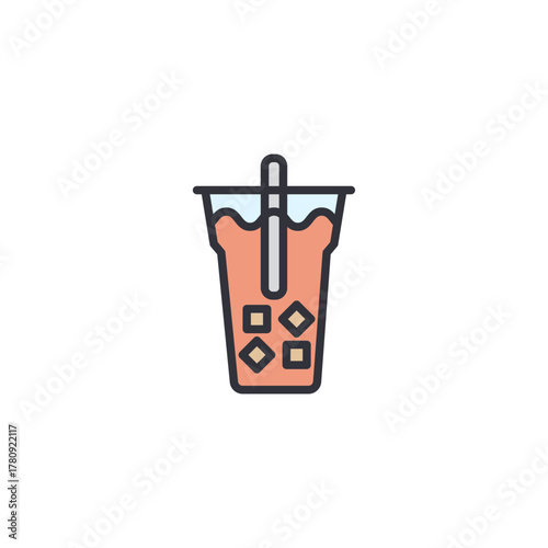 Take away bubble tea cup icon with straw and boba pearls, trendy pastel style, suitable for modern lifestyle drink, café menu illustration, sweet beverage vector.