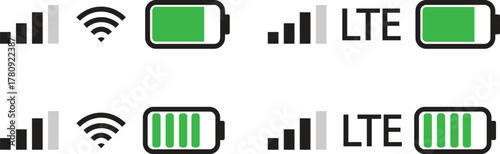 Mobile Phone Device Status Icons -  Signal, Battery, Wi-Fi, and LTE