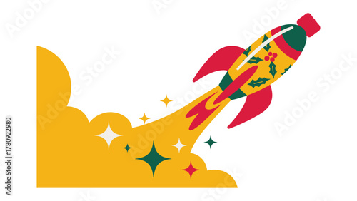 Soaring Ambition: A vibrant rocket ship streaks across the sky, leaving a trail of shimmering stars in its wake, symbolizing limitless potential. 