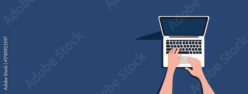 Top View Hands Typing on Laptop – Minimalist Office Desk Work Concept Vector Illustration
