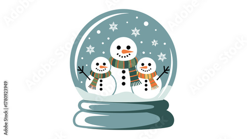Snowy sphere: A charming snow globe, encapsulating three jovial snowmen. It's a delightful emblem of winter and festivities, evoking cheer and nostalgia. 