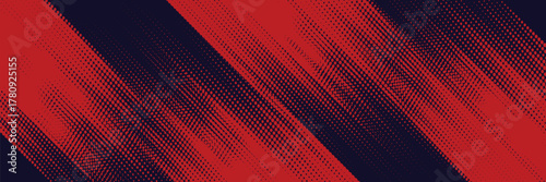 Halftone dots red and blue color pattern gradient grunge texture background. Dot pop art comic sport style arts background modern grunge red and black