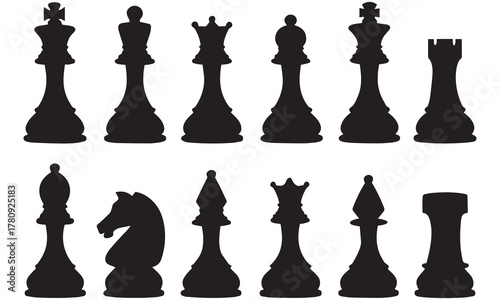 Chess Pieces Silhouette Set – Minimal Black Vector Icons .