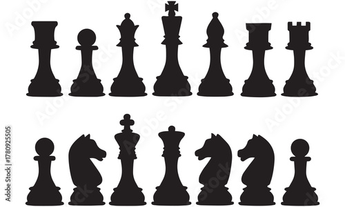 Chess Pieces Silhouette Set – Minimal Black Vector Icons .