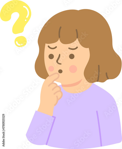 Illustration of Woman Thinking with Question Marks