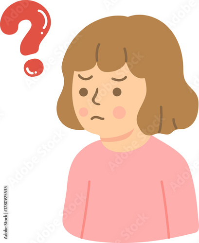 Illustration of Woman Thinking with Question Marks