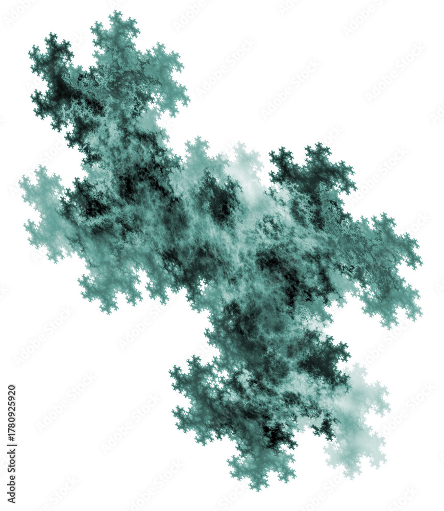 Fototapeta premium Blue-green airy porous element branching on a white background. Abstract fractal texture. 3D rendering. 3D illustration.