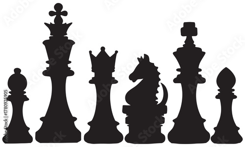 Chess Pieces Silhouette Set – Minimal Black Vector Icons .