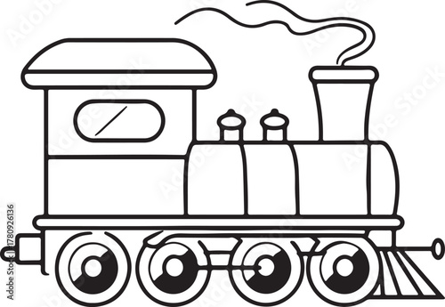 Steam Locomotive Line Drawing – Black and White Vintage Train Illustration