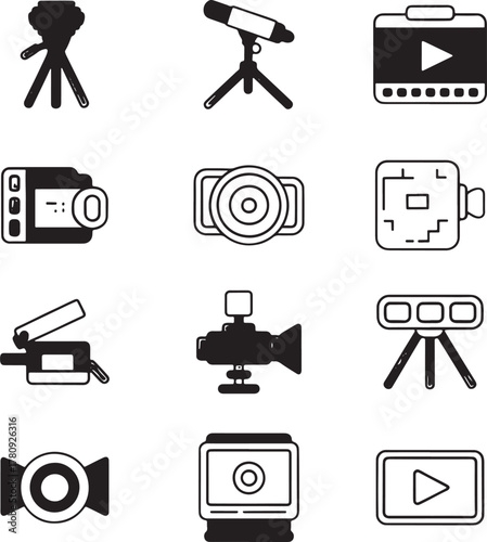 Camera Icon Set Equipment Graphic Filming Device Video Recorder Professional Digital Photography Technology Portable Handheld Devices