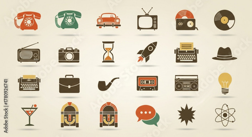 Collection of vintage icons for web design