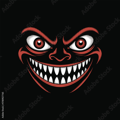 Creepy Evil Grinning Face Vector Illustration