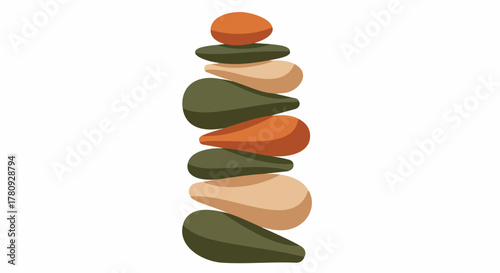 An aesthetically pleasing digital illustration showcasing a perfectly balanced stack of smooth, colorful pebbles, symbolizing tranquility and mindful stability.