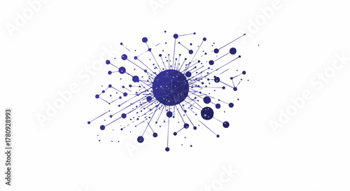 An intricate blue digital network illustration showcases a central hub radiating connections, representing complex data structures and modern technological systems.