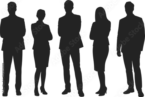 Silhouettes of business professionals, teamwork concept, leadership illustration, corporate group in suits, office staff, career success vector
