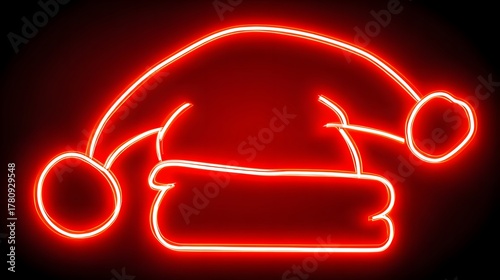 Santa hat glowing in neon style on black background 