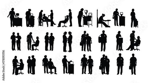 Healthcare professionals silhouettes collection isolated on transparent background, Vector