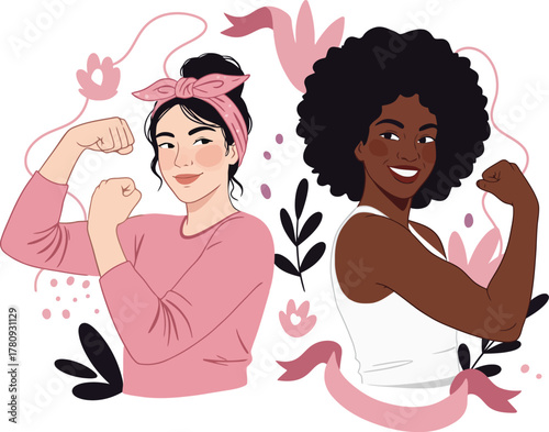 Diverse women flexing muscles showing power and strength