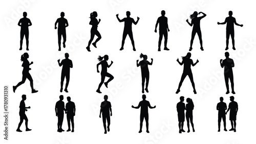 Sport and exercise silhouettes isolated on transparent background, Vector