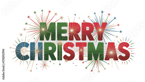 Merry Christmas Celebration: Festive message, Merry Christmas bursts with vibrant colors amidst a backdrop of dazzling fireworks, embodying the spirit of joy and the magic of the holiday season.