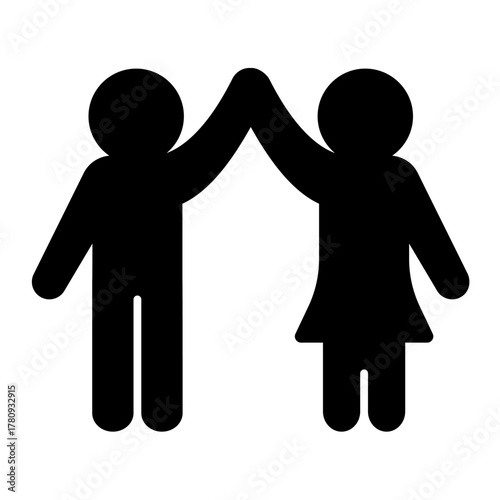 Happy couple solid icon, family therapy concept. Vector graphics. Man and woman with high five, mental health sign on white background, style icon mobile or web design.