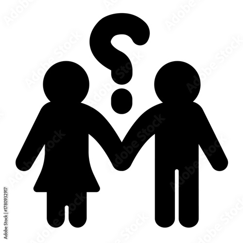 Man and woman with tag solid icon, family therapy concept. Vector graphics. Couple relationship dilemma, mental sign on white background, style icon mobile or web design.
