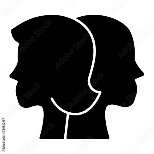 Two faces solid icon, family therapy concept. Vector graphics. Bickering of man and woman, mental health sign on white background, style icon mobile or web design.
