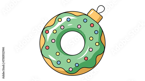 Donut ornament decoration: A whimsical illustration of a donut shaped into a charming ornament, with a delightful glaze and colorful sprinkles.
