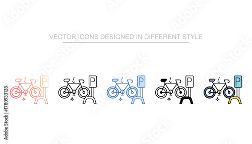 Bicycle Parking icon set multiple style collection