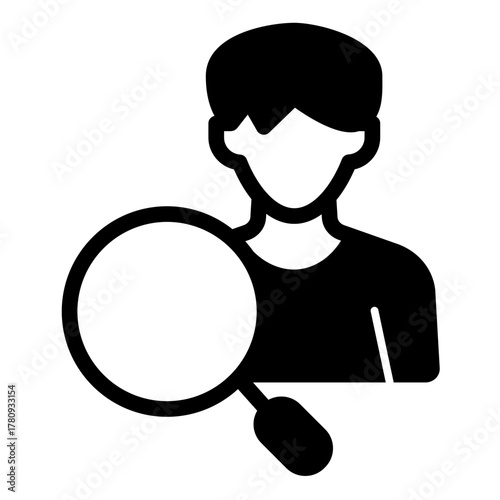 Man with magnifier solid icon, recruitment concept. Vector graphics. Young man and magnifying glass, profile sign on white background, style icon mobile or web design.