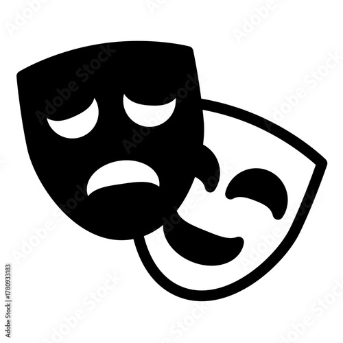 Theatrical masks of comedy and tragedy solid icon, theatre concept. Vector graphics. Sad and positive emotion, psychology sign on white background, style icon mobile or web design.