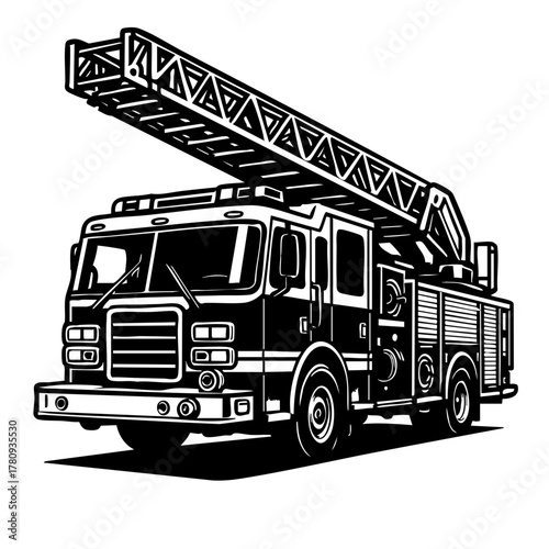 modern fire truck with extended ladder and rescue equipment