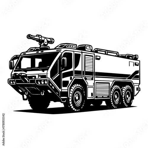 airport fire and rescue vehicle with foam cannons and large wheels