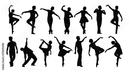Ballet dancers silhouettes collection isolated on transparent background, Vector