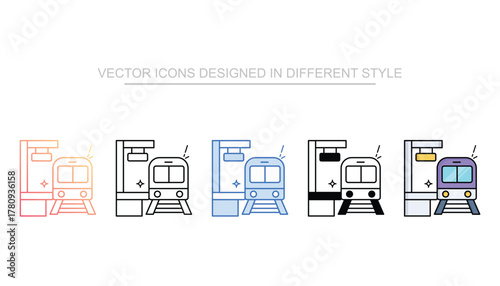 railway platform icon set multiple style collection