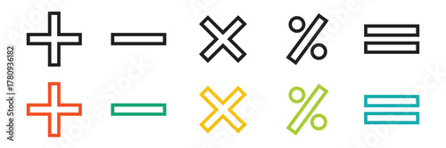 Plus, minus, multiply, divide and equal sign icon.  isolated on white background. Vector illustration. EPS 10