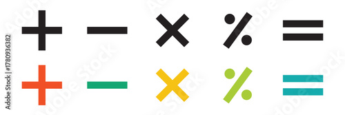 Plus, minus, multiply, divide and equal sign icon.  isolated on white background. Vector illustration. EPS 10