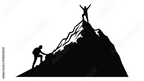 Mountain climbing success silhouette isolated on transparent background, Vector