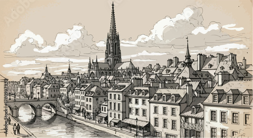 Architectural design of spiral towers with connected walkways, futuristic concept art.