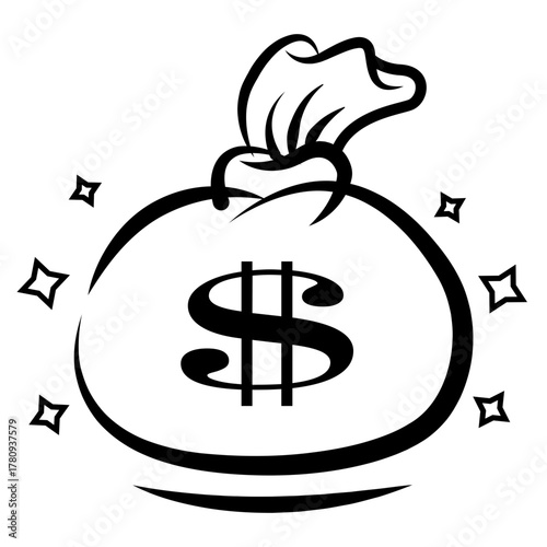 The bag that containing dollar sign symbol with couple of stars surrounding