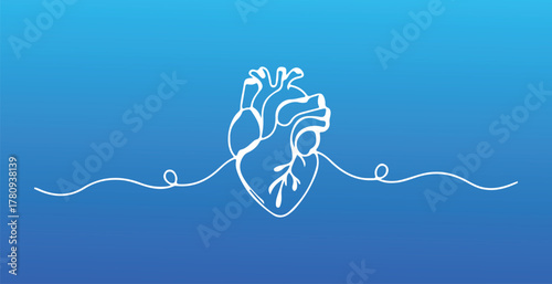Cardiology Concept with Anatomical Heart and Heartbeat Line,  Healthcare Design Vector