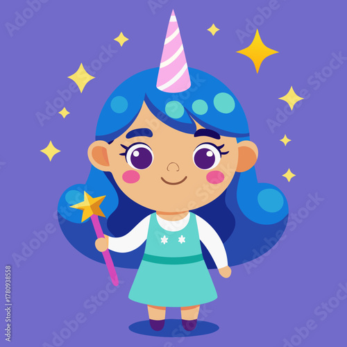 Magical Unicorn Girl with Wand & Sparkles