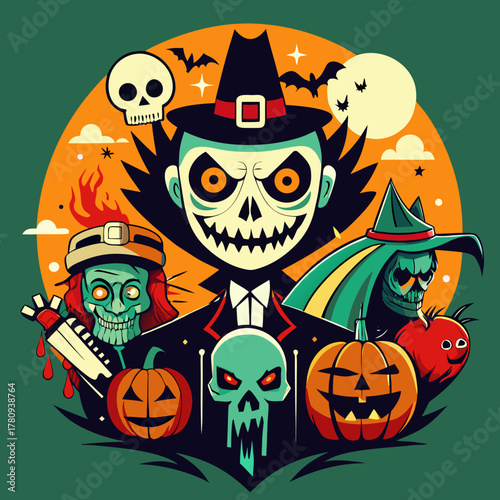 Halloween Spooky Monsters & Pumpkins Festive Art