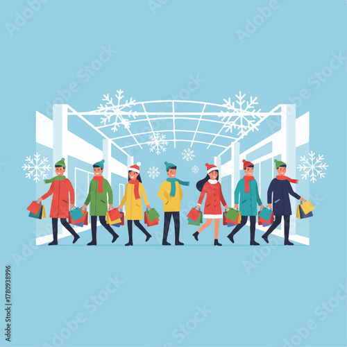 Winter Holiday Sale Vector Illustration with Flat Background