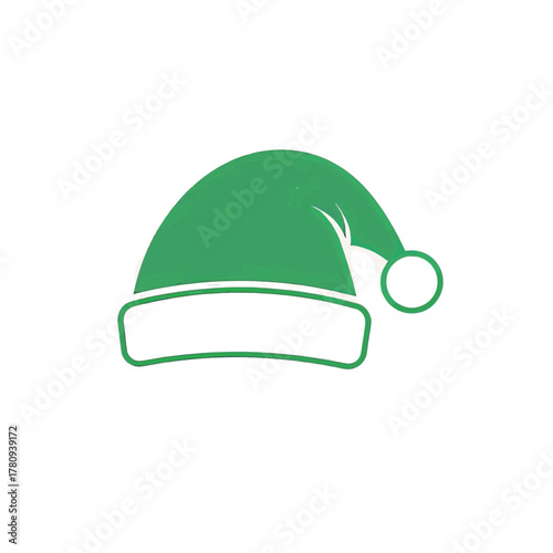 Green Santa hat with world map texture. Christmas holiday vector icon. Global and eco-friendly concept illustration